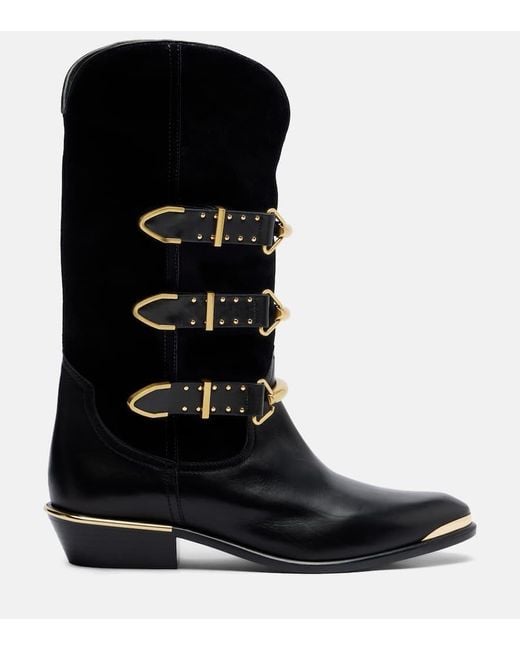 Isabel Marant Black Westernstiefel Mexia Aus Veloursleder Und Leder