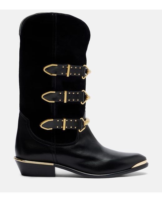 Isabel Marant Black Mexia Suede And Leather Cowboy Boots