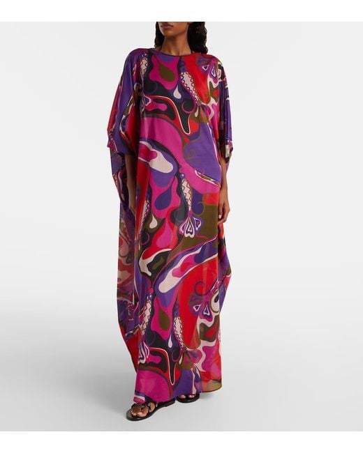 Emilio Pucci Red Maxikleid Orchidee Aus Baumwolle