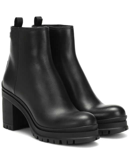 Prada Black Leather Ankle Boots