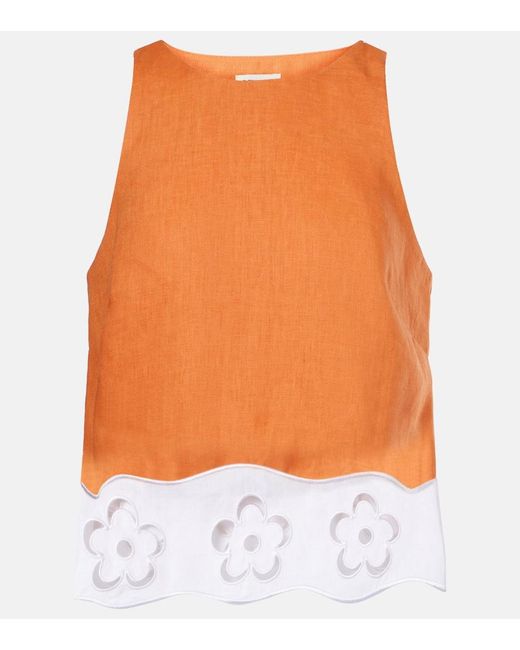 Top Mika De Lino Con Bordado Ingles Staud de color Orange