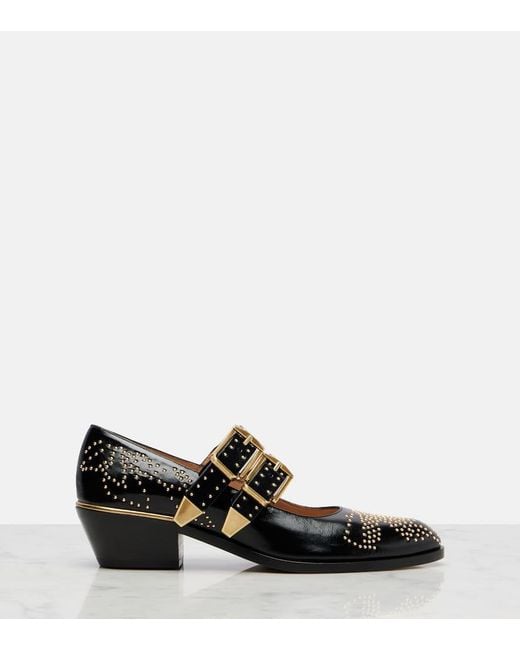 Chloé Black Susanna 40 Studded Leather Mary Jane Pumps