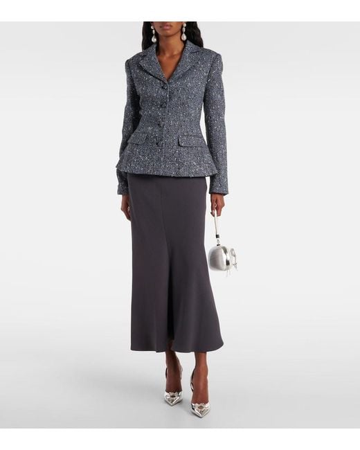 Self-Portrait Blue Boucle And Crepe Midi Dress