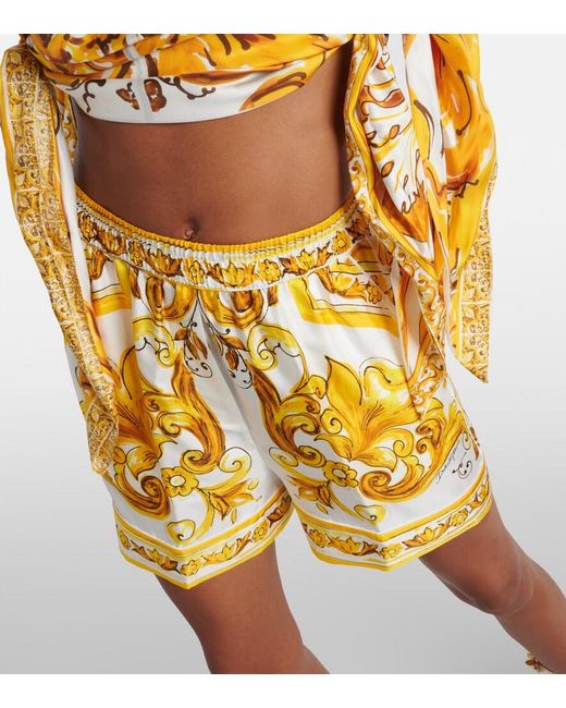 Dolce & Gabbana Yellow Printed Silk Shorts