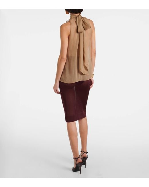 Saint Laurent Natural Gathered Silk Muslin Top