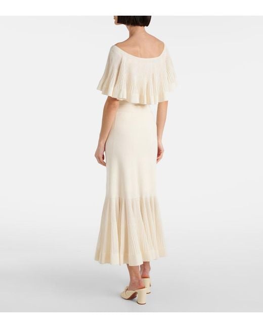 Zimmermann Natural Illuminate Pleated Ribbed-Knit Midi Skirt
