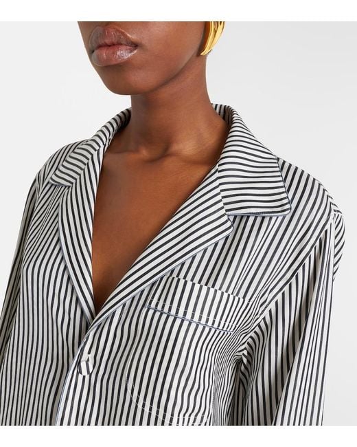 Tom Ford Gray Striped Oversized Silk Shirt