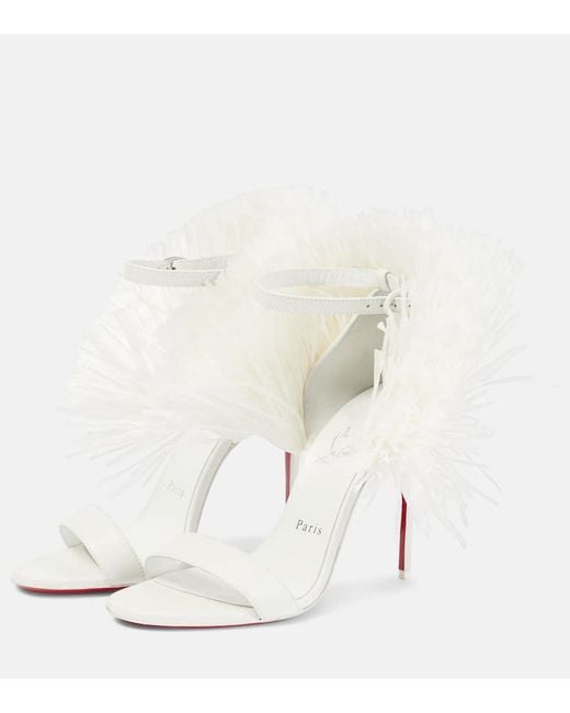 Christian Louboutin White Bridal Loubigirl 100 Raffia-Trimmed Leather Sandals