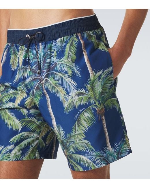Dolce & Gabbana Blue Printed Swim Trunks for men