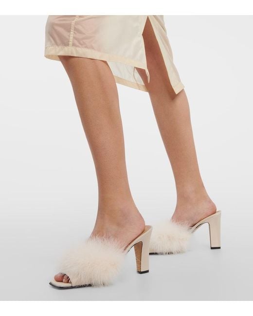 Maison Margiela Natural Feather-Embellished Mules