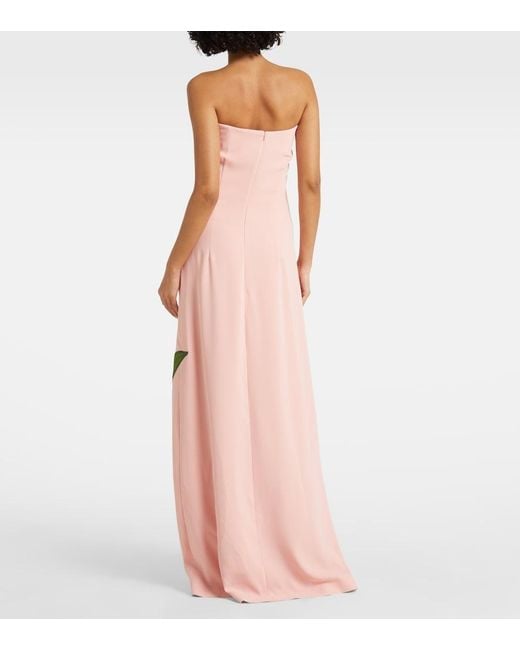 Costarellos Pink Margita Floral Crepe Corset Gown