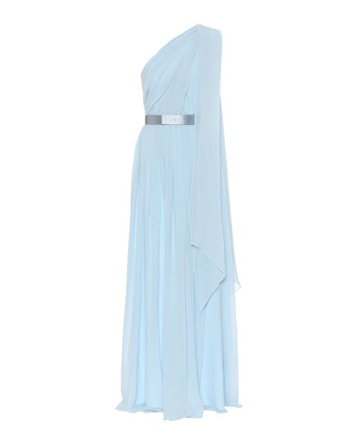 Max Mara Blue Berger Silk One-shoulder Gown