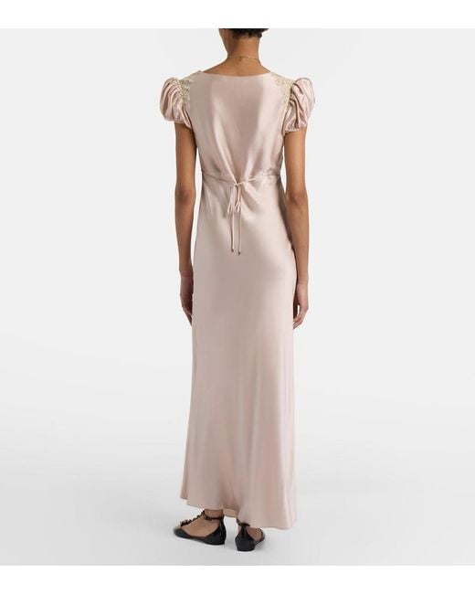 Chloé Pink Lace-Trimmed Silk Satin Maxi Dress