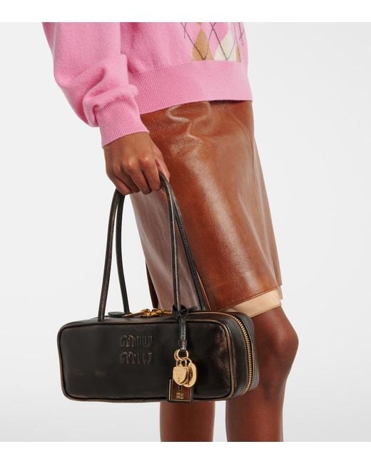 Miu Miu Black Beau Logo Leather Shoulder Bag