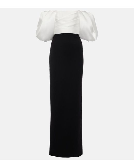 Solace London Black Sian Gathered Crepe Twill Gown