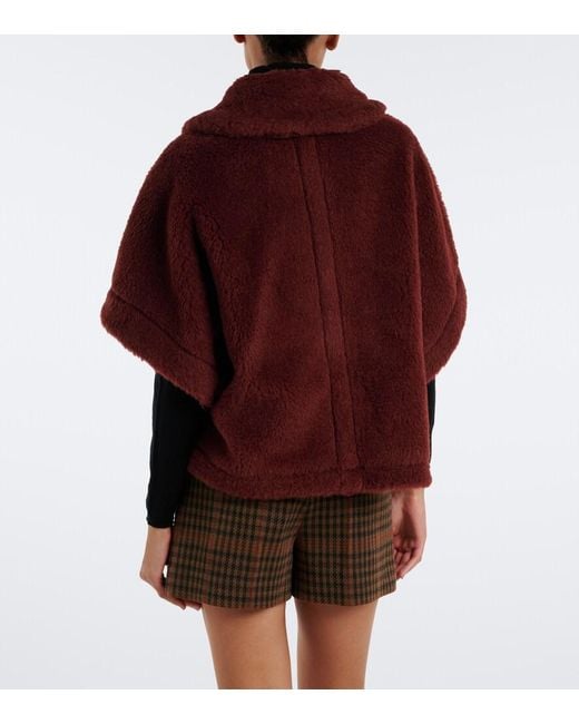 Max Mara Red Alpaca, Wool, And Silk Teddy Cape