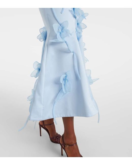ROTATE BIRGER CHRISTENSEN Blue Floral-Applique Strapless Gown