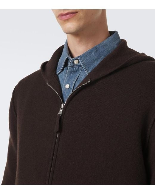 Allude Black Knitted Wool And Cashmere Zip-Up Hoodie for men