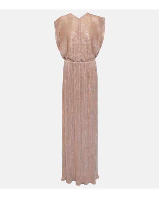 Costarellos Pink Metallic Pleated Gown