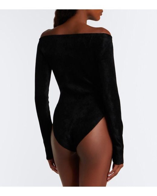 Alaïa Black Off-Shoulder Velvet Bodysuit