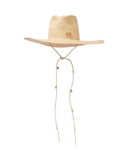 Womens Accessories Hats Ruslan Baginskiy Monogram Embellished Straw Beige Fedora Hat in Natural 