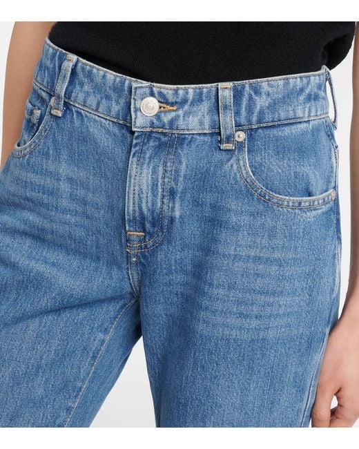 7 For All Mankind Blue Calie Embellished Cropped Straight Jeans