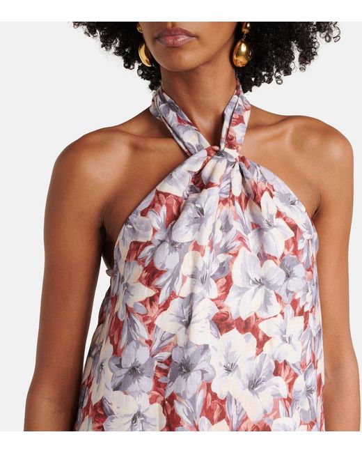 Posse Red Luna Floral Halterneck Linen Minidress