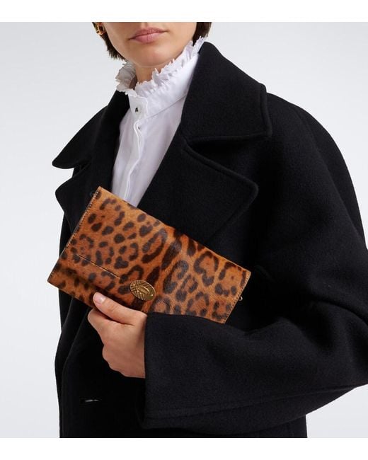 Burberry Brown Leopard-Print Calf Hair Wallet On Chain
