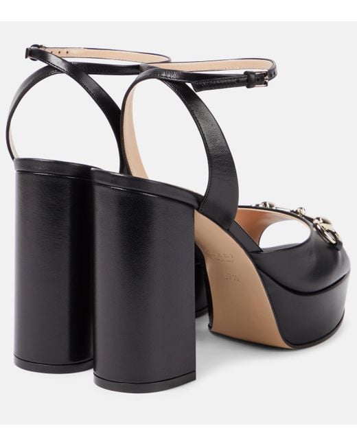 Gucci Black Lady Horsebit Leather Platform Sandals