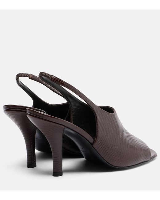 Totême  Black Embossed Leather Slingback Sandals