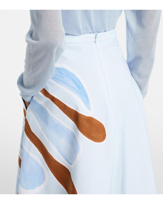 Dorothee Schumacher Blue Floral Cotton-Blend Midi Skirt