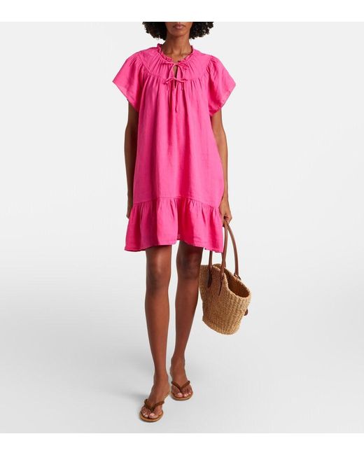 Velvet Pink Livvy Tiered Linen Minidress