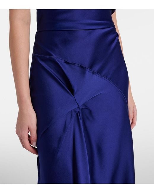 Victoria Beckham Blue Draped Asymmetric Satin Midi Dress