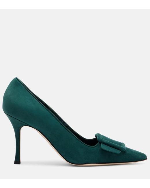 Manolo Blahnik Green Maysale 90 Suede Pumps