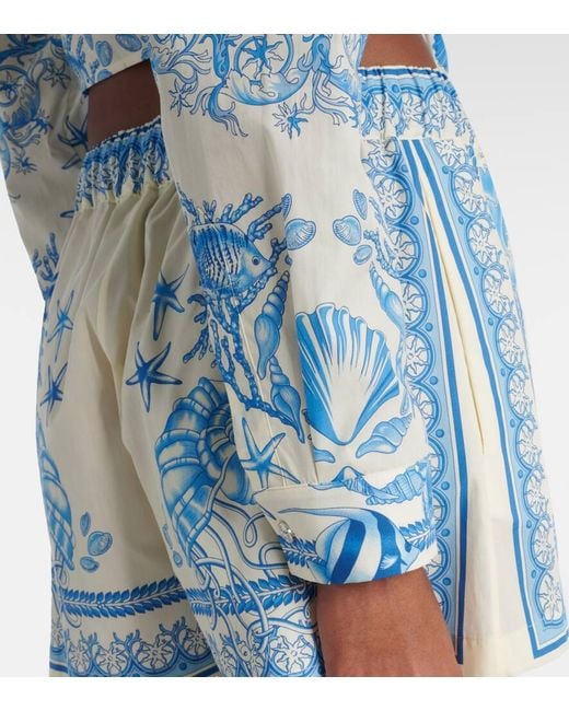 Versace Blue Informal Shirt Underwater Barocco Bicolour Foulard On Cotton Poplin