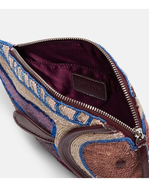 Staud Purple Pesce Beaded Clutch