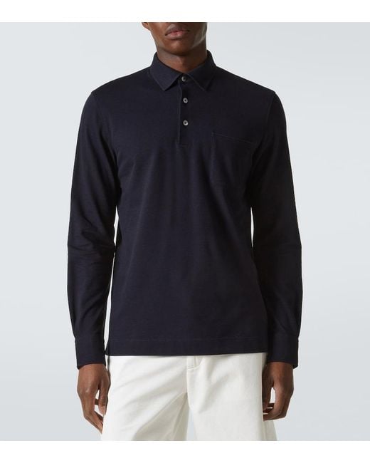 Zegna Blue Logo Cotton Polo Shirt for men