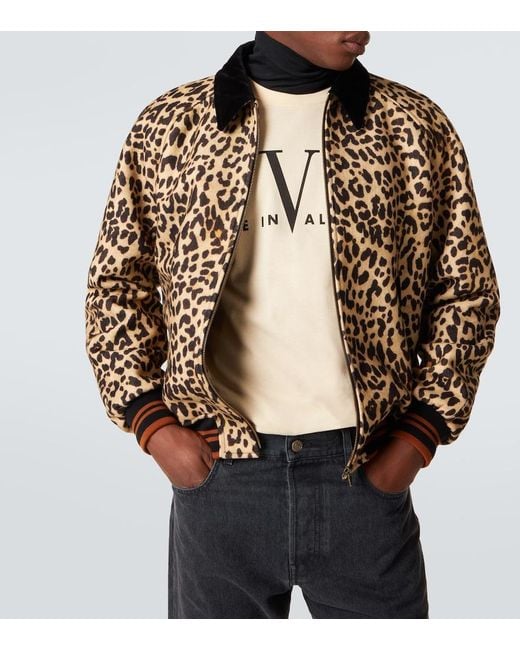 Valentino Brown Vgold Leopard-Print Wool Blouson Jacket for men
