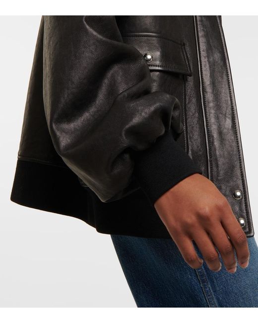 Khaite Black Shellar Shearling-Trimmed Leather Jacket
