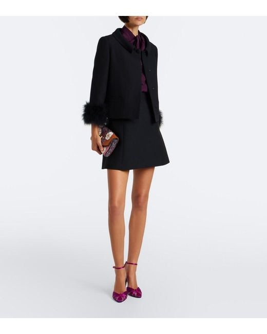 Valentino Black Crepe Couture Feather-Trimmed Jacket