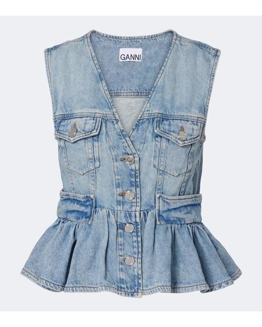 Ganni Blue Peplum Denim Top