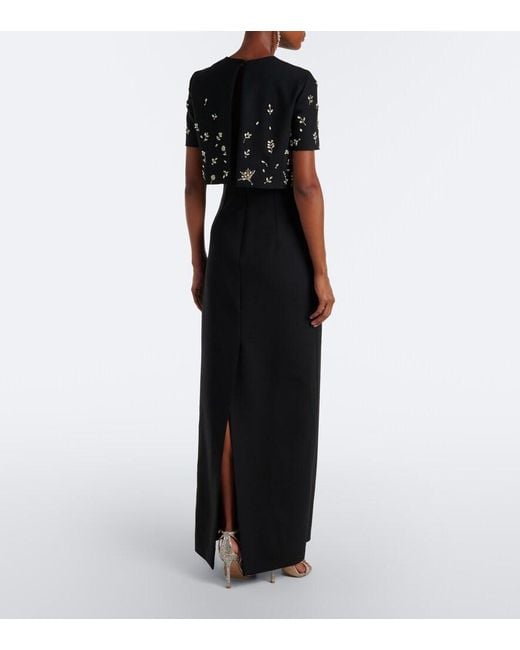 Oscar de la Renta Black Embellished Wool-Blend Bustier Gown