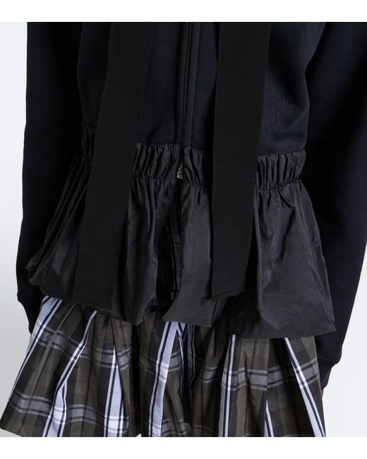 Patou Black Peplum Cotton Zip-Up Hoodie