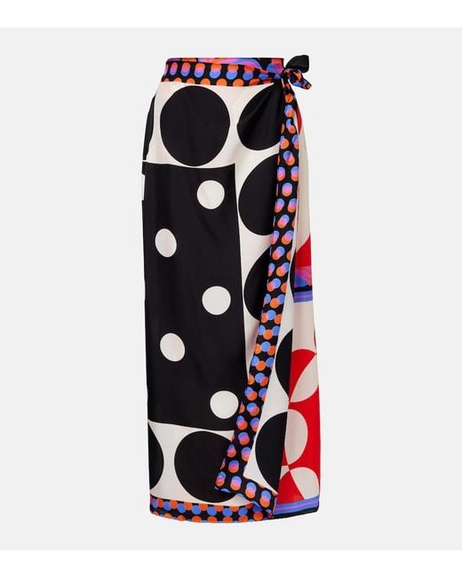 Dries Van Noten Blue Printed Silk Wrap Skirt