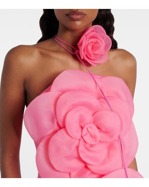 LEO LIN Pink Floret Floral-Applique Bustier Dress