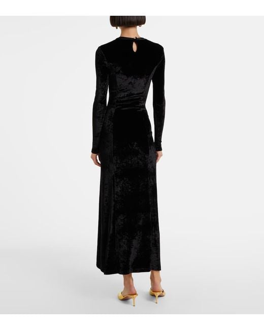 Rabanne Black Embellished Ruched Velvet Midi Dress