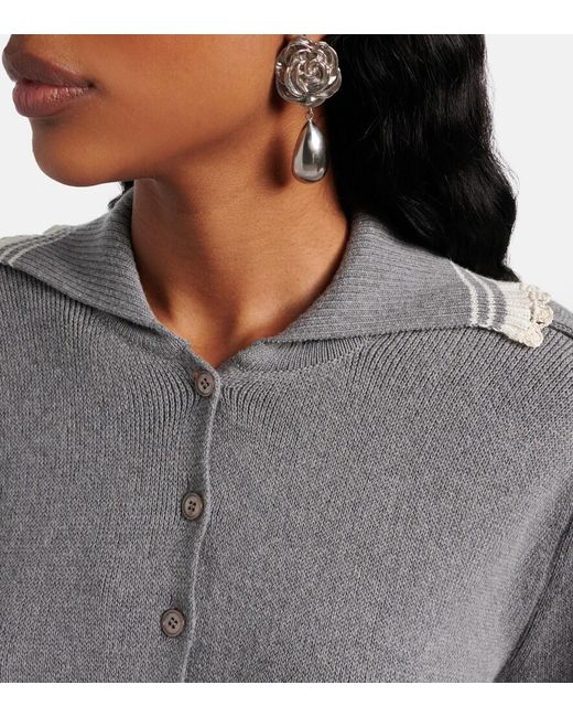 Magda Butrym Gray Crochet-Trimmed Cotton And Cashmere Polo Sweater