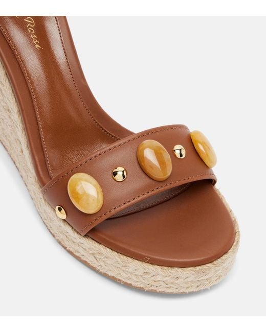Gianvito Rossi Brown Embellished Leather Espadrille Wedges