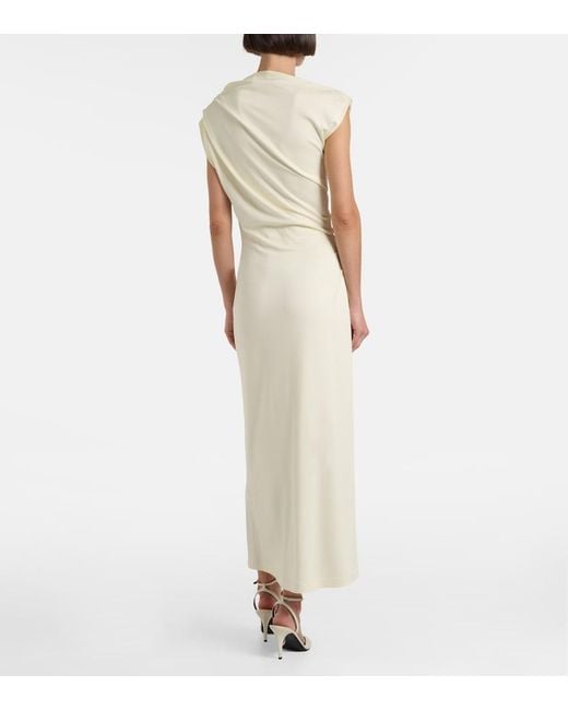 Oscar de la Renta Green Draped Printed Jersey Midi Dress