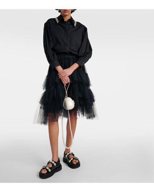 Simone Rocha Black Faux Pearl-embellished Leather Platform Sandals